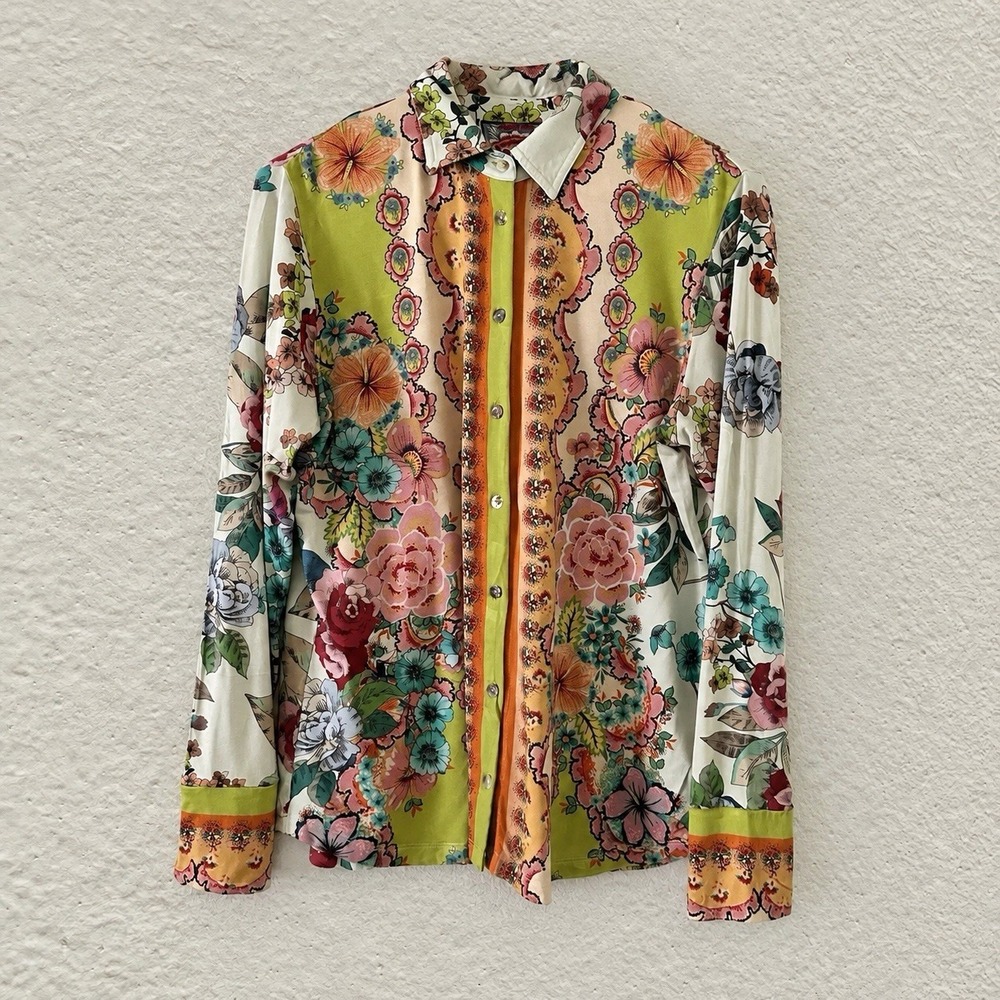Johnny Was The Janie Favorite Button Front Shirt Rossey Sz Med RARE PRINT